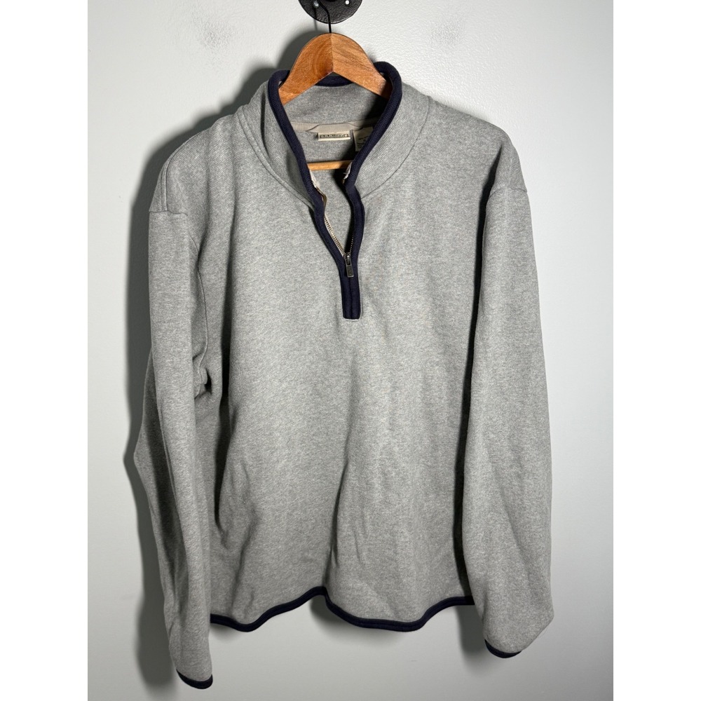 LL Bean Mens XL Quarter Zip Pullover Sweater Heather Gray Navy Trim 283811